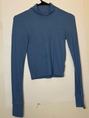 American Eagle Outfitters Blue Ribbed Long-Sleeve Mock Neck Top